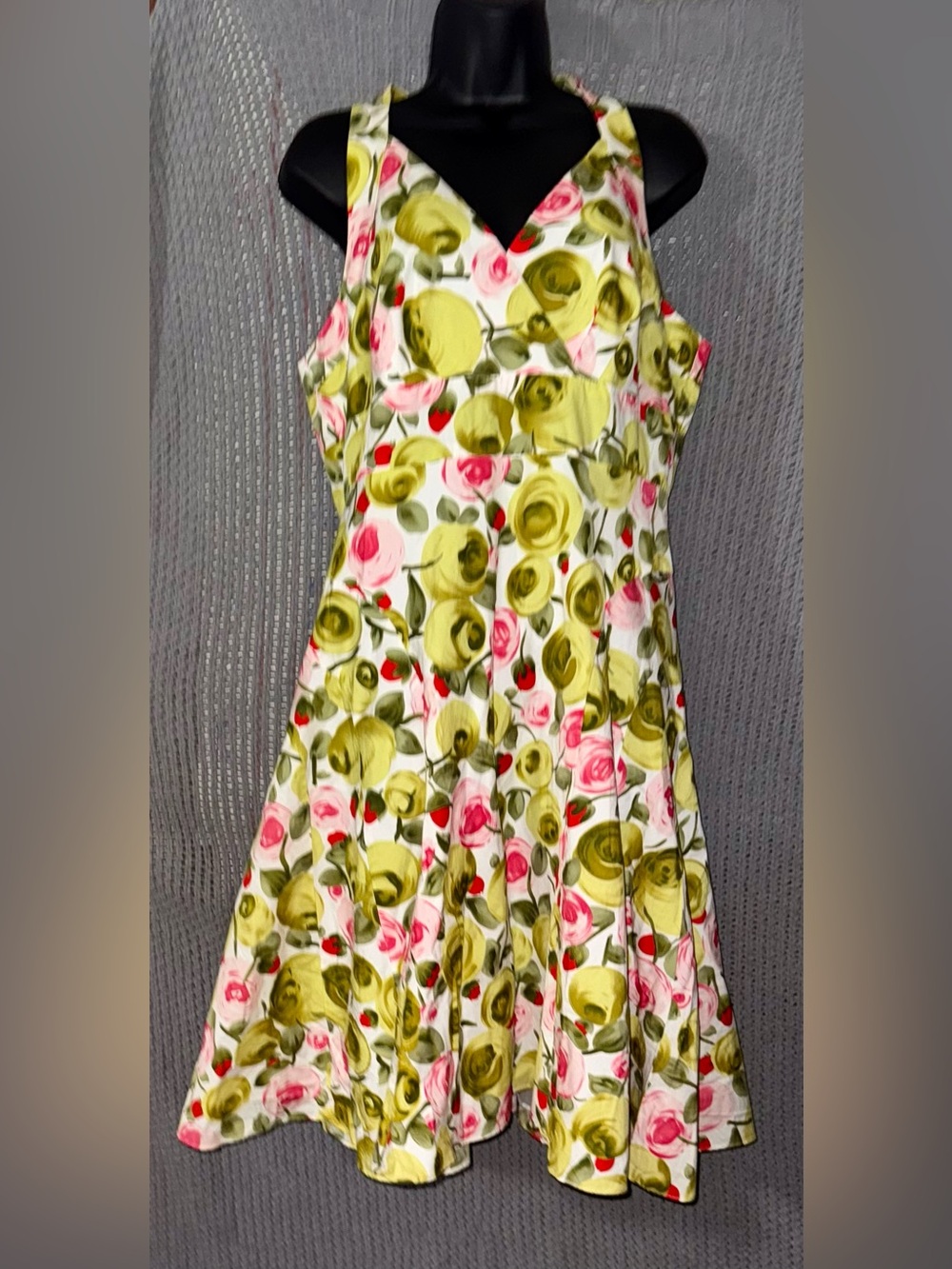 Talbots Pink Green Sleeveless A-Line Midi Fit & Flare Dress 14 Petite - Picture 1 of 6